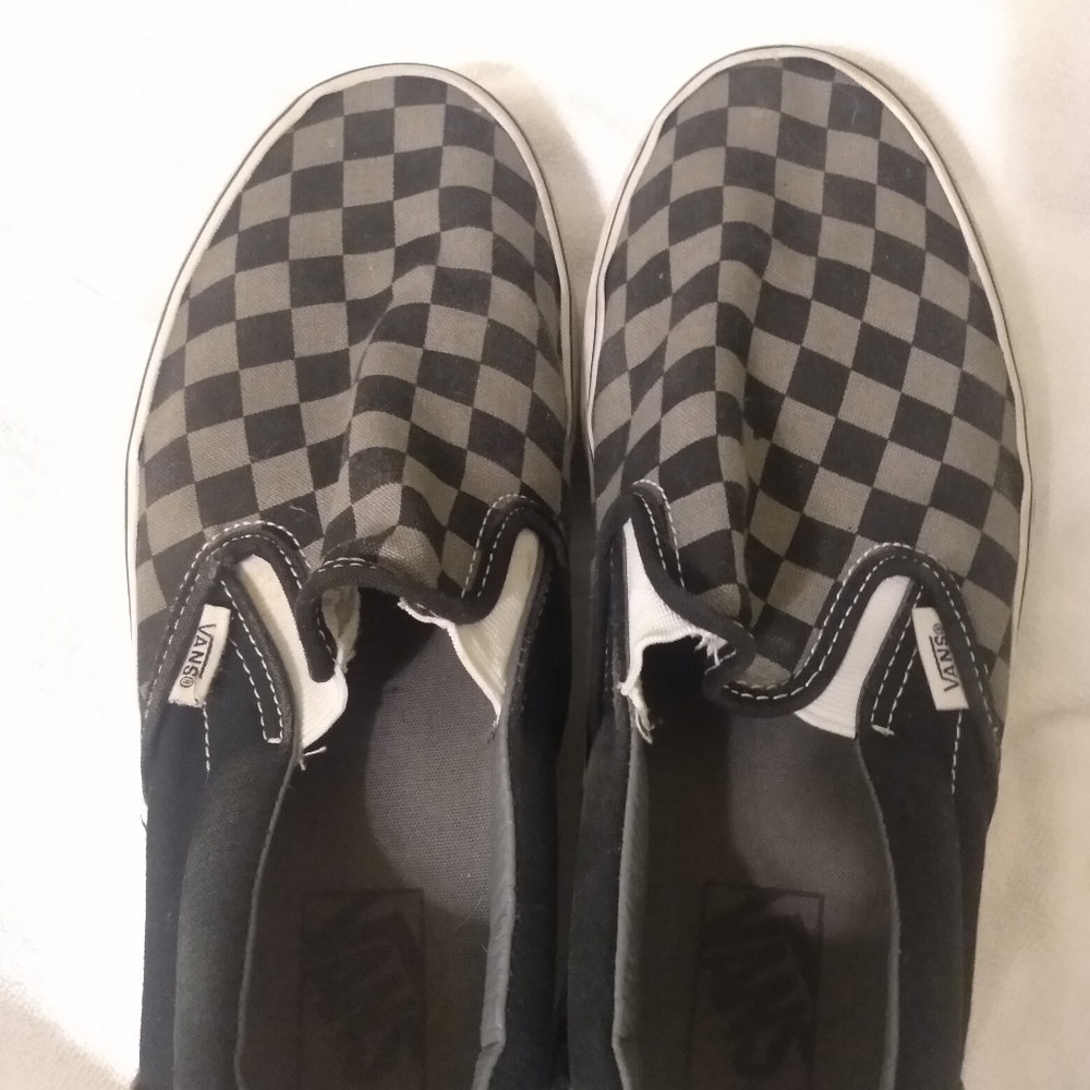 Vans Grey & Black Checkerboard Slip On's